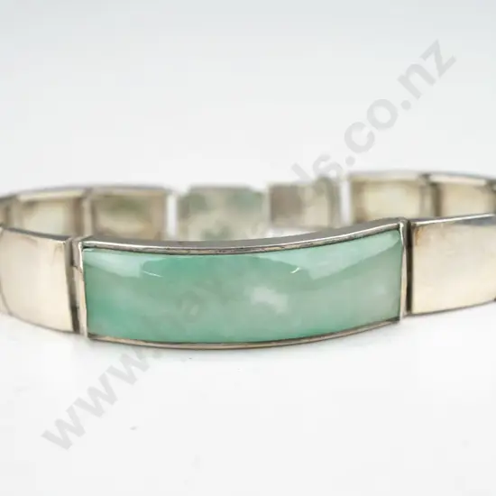 silver bracelet with light green stone stamped 925