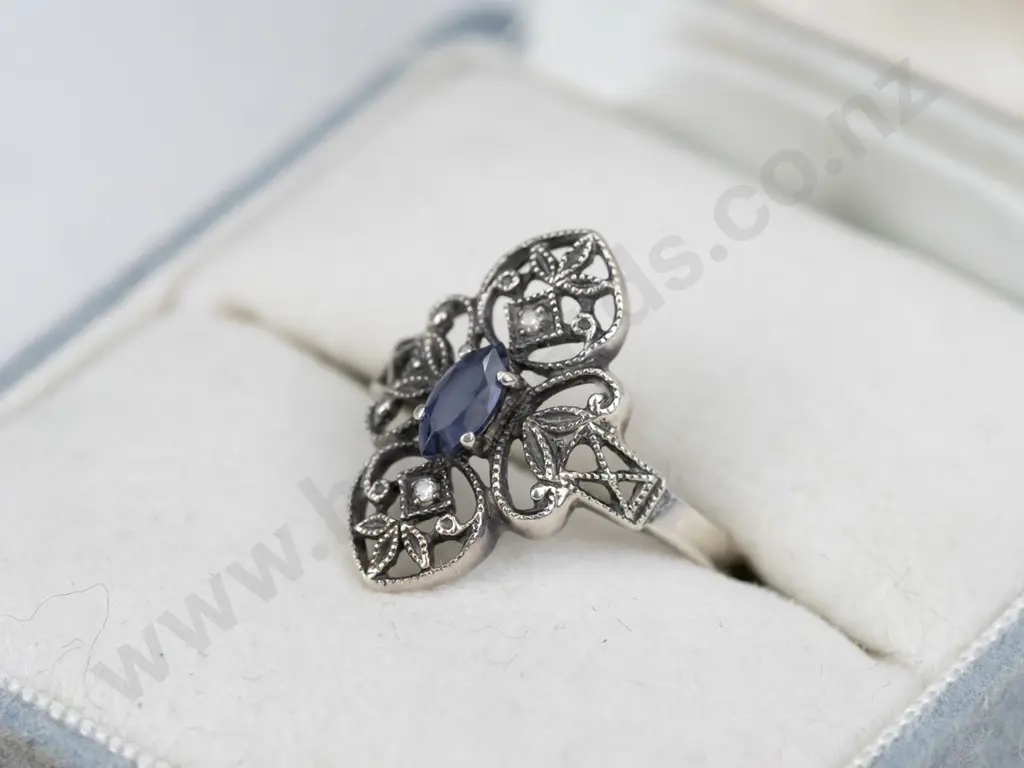 sterling silver lolite & diamond ring 2gm size K Image 1++