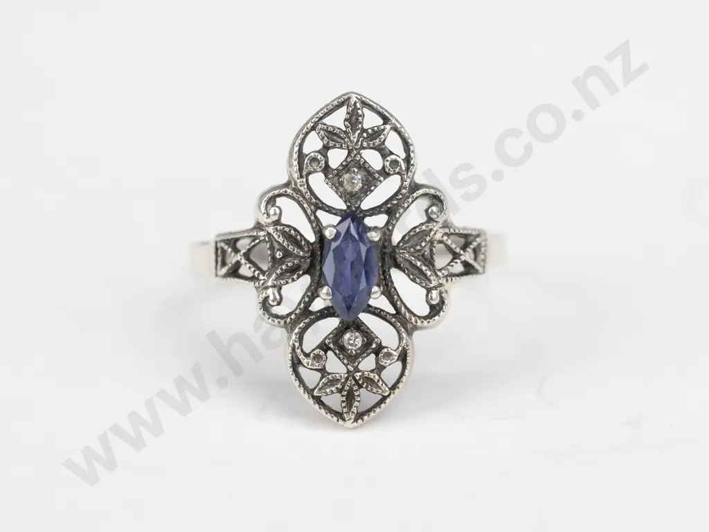 sterling silver lolite & diamond ring 2gm size K Image 1++
