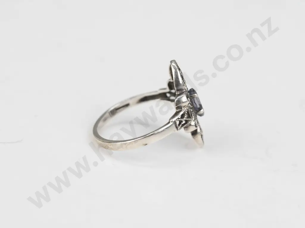 sterling silver lolite & diamond ring 2gm size K Image 1++