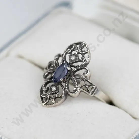 sterling silver lolite & diamond ring 2gm size K