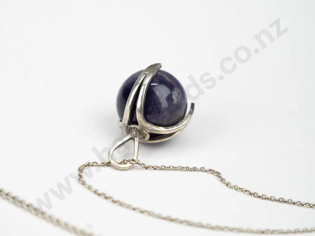 purple ball stone necklace chain stamped 925 Image 1++