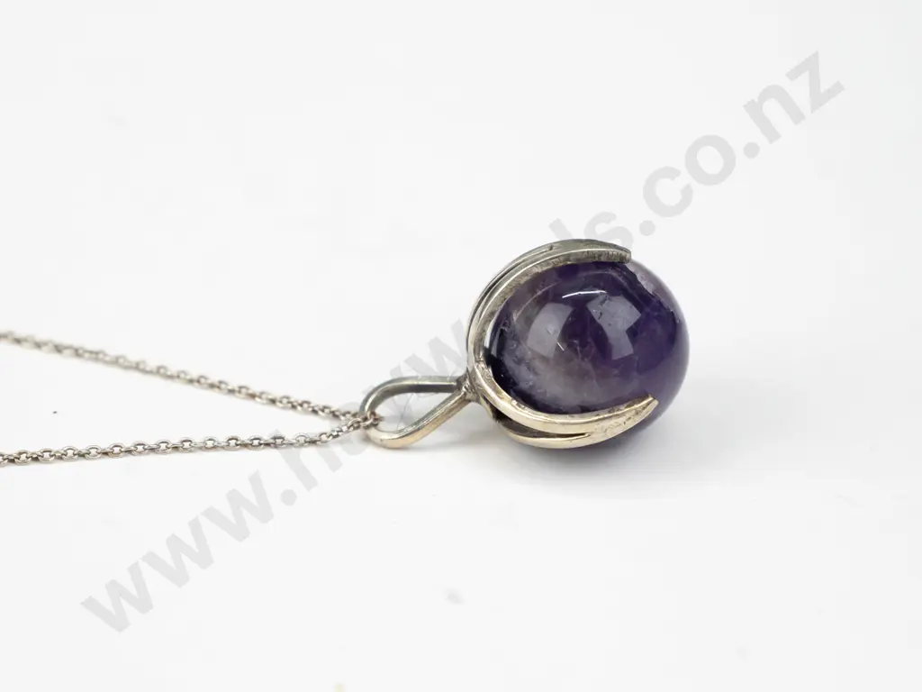 purple ball stone necklace chain stamped 925 Image 1++