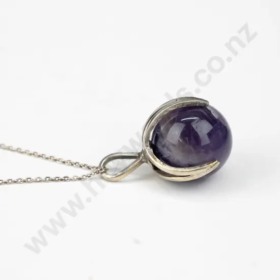 purple ball stone necklace chain stamped 925