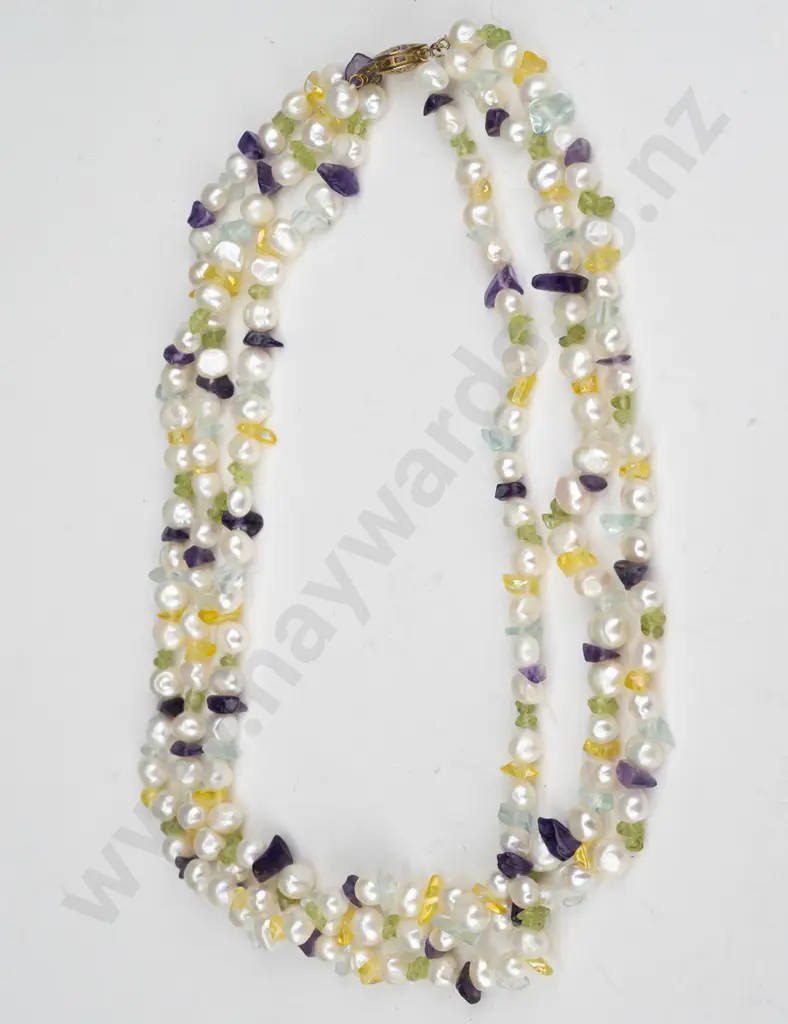 amethyst & pearl beaded necklace 89gm Image 1++