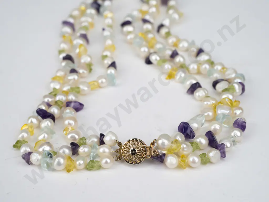 amethyst & pearl beaded necklace 89gm Image 1++