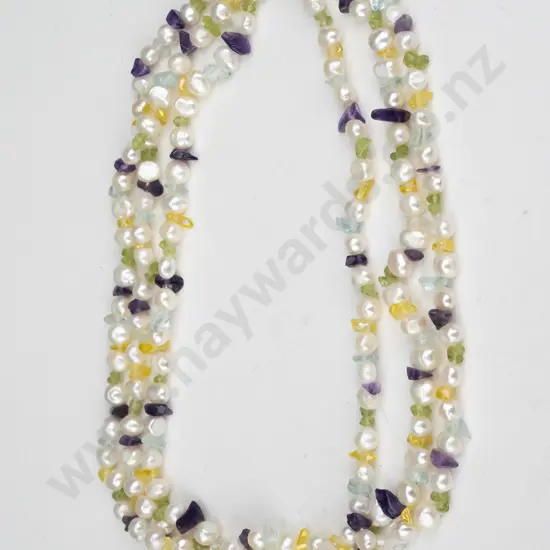 amethyst & pearl beaded necklace 89gm