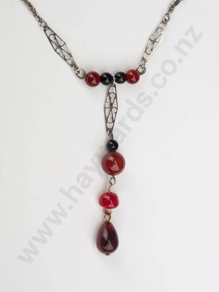 long silver chain & carnelian bead necklace stamped 925 - 125g Image 1++
