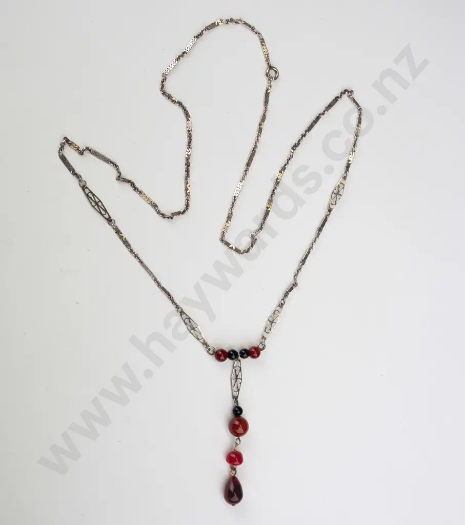 long silver chain & carnelian bead necklace stamped 925 - 125g Image 1++