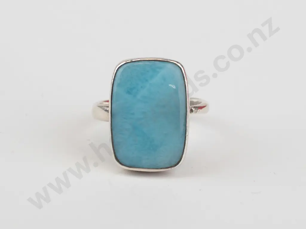 silver light blue stone ring stampe 925 size R Image 1++
