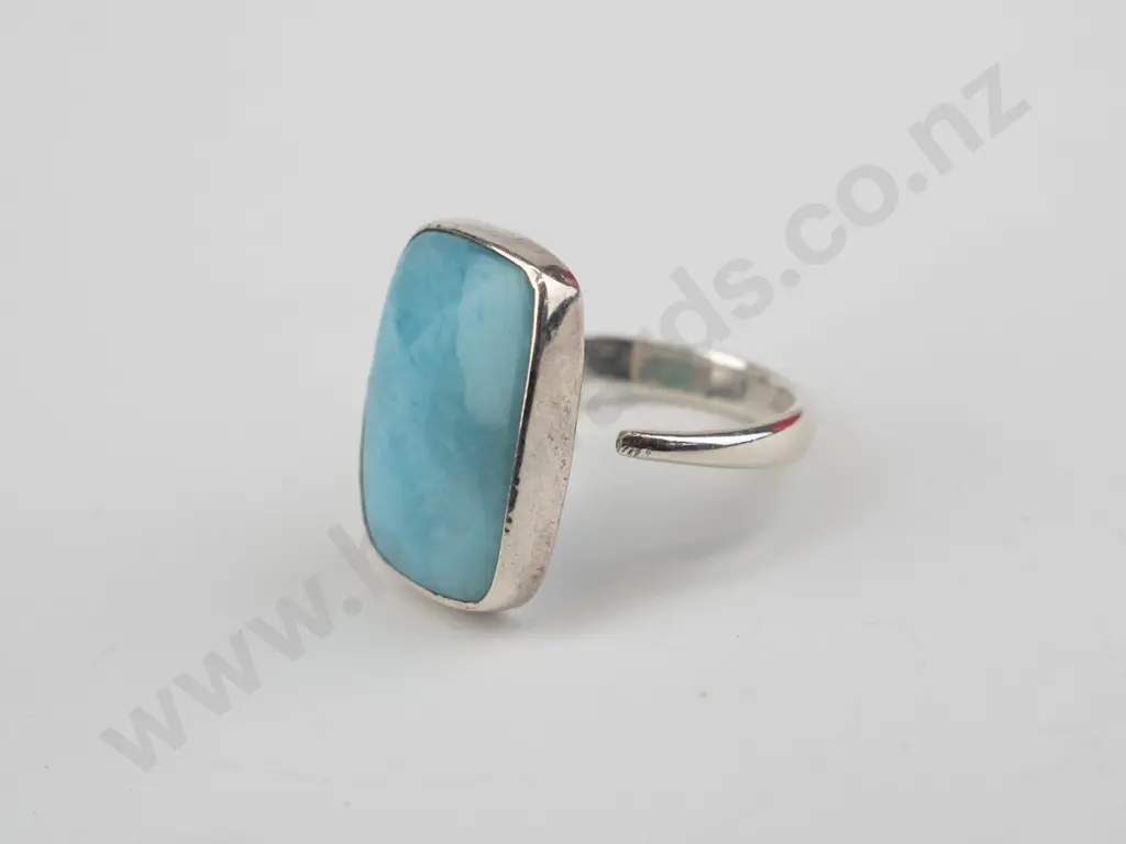 silver light blue stone ring stampe 925 size R Image 1++