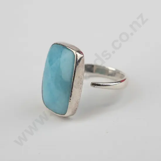 silver light blue stone ring stampe 925 size R