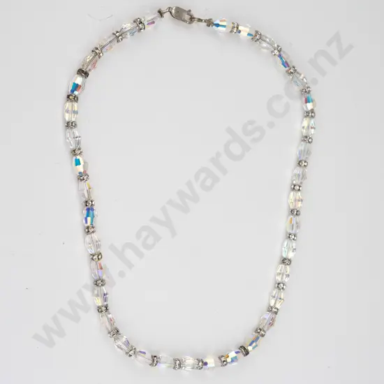 silver aurora borealis crystal necklace 31 gms