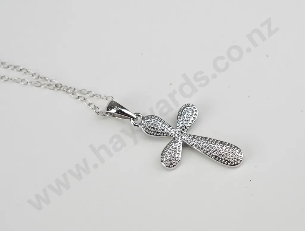 silver opal cross necklace stamped 925- 3g Image 1++