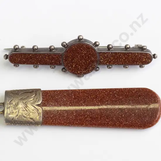 speckled brown bar brooch stamped silver & speckled brown pendant no mark or chain