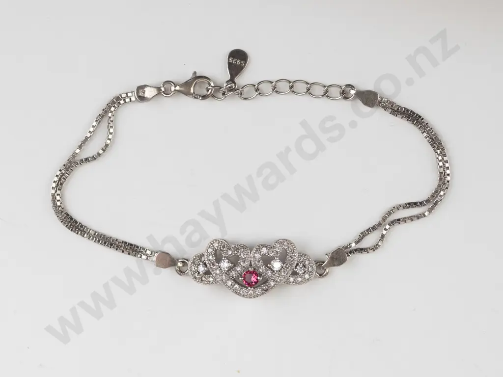 silver bracelet with red stone stamped 925 - 5gms Image 1++