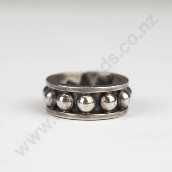 silver ball bead ring stamped Mexico  925 - 6g - size N