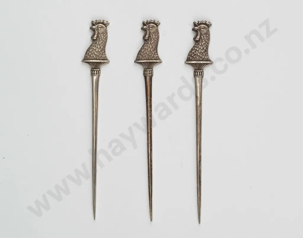 3 silver hat pins stamped crown, lion, I - J D & S Image 1++