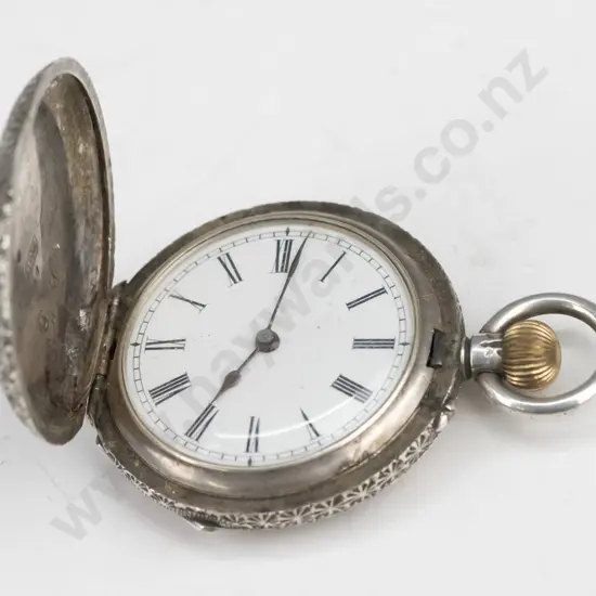 small silver engraved pocket watch stamped 925