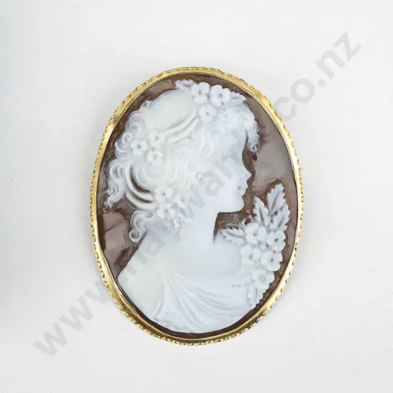 brown cameo in box 18ct  gold frame 50mm x 40mm