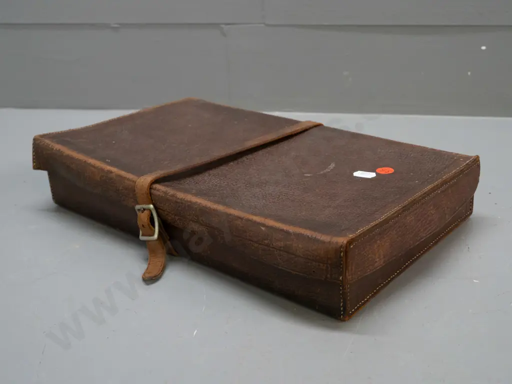 lined leather case with 4 vintage hair clippers, varying makes - 2x Burman England, John Oster Racine USA, one unmarked Image 1++