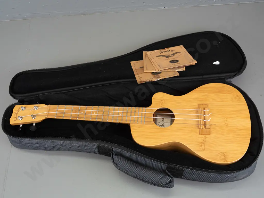 Cordoba 25CB all-bamboo concert size ukulele with fitted soft case and some spare strings. L-610 W-210. Image 1++