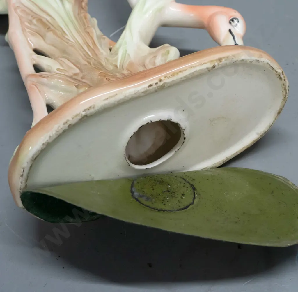 pink flamingo figure with head in reeds - all over crazing to glaze H-390 W-210 Image 1++