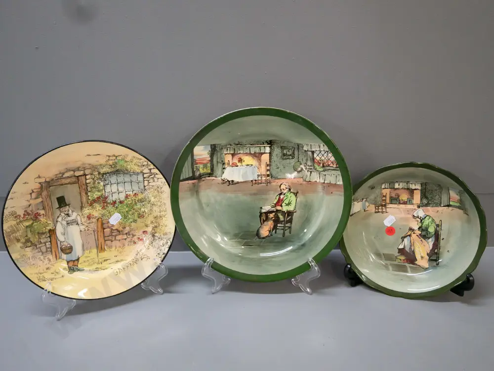 3x Royal Doulton items: Gaffers plate, Fireside plate & Fireside bowl. Largest plate: D-245 Image 1++