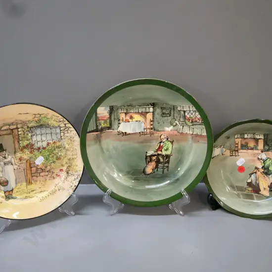 3x Royal Doulton items: Gaffers plate, Fireside plate & Fireside bowl. Largest plate: D-245