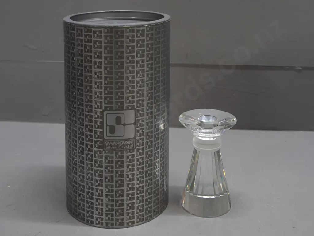 Swarovski crystal tapered & faceted candle holder with frosted collar, in original box H-105 Image 1++