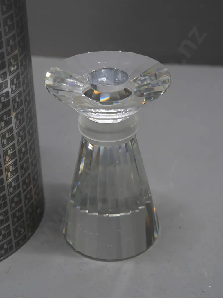 Swarovski crystal tapered & faceted candle holder with frosted collar, in original box H-105 Image 1++