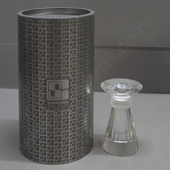 Swarovski crystal tapered & faceted candle holder with frosted collar, in original box H-105
