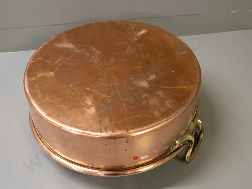 very large vintage heavy copper jam pan with brass handles, no maker's marks - some discolouration inside H-200 D-480 Image 1++