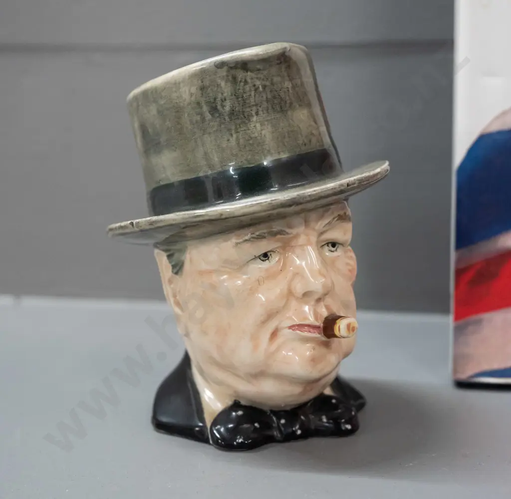 Grimwades small Winston Churchill character jug and 2002  "The Book of Churchillania" by Douglas Hall - minor wear to DJ Image 1++