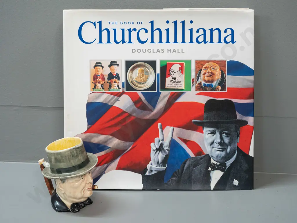 Grimwades small Winston Churchill character jug and 2002  "The Book of Churchillania" by Douglas Hall - minor wear to DJ Image 1++