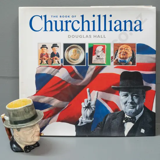 Grimwades small Winston Churchill character jug and 2002  "The Book of Churchillania" by Douglas Hall - minor wear to DJ