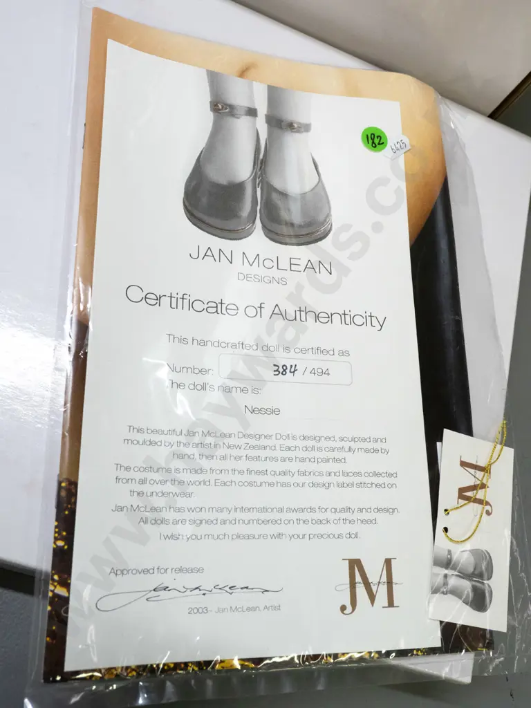 Jan Mclean 2003 "Nessie" doll in original packaging with stand, documents and certificate - No 384 of 494 Image 1++
