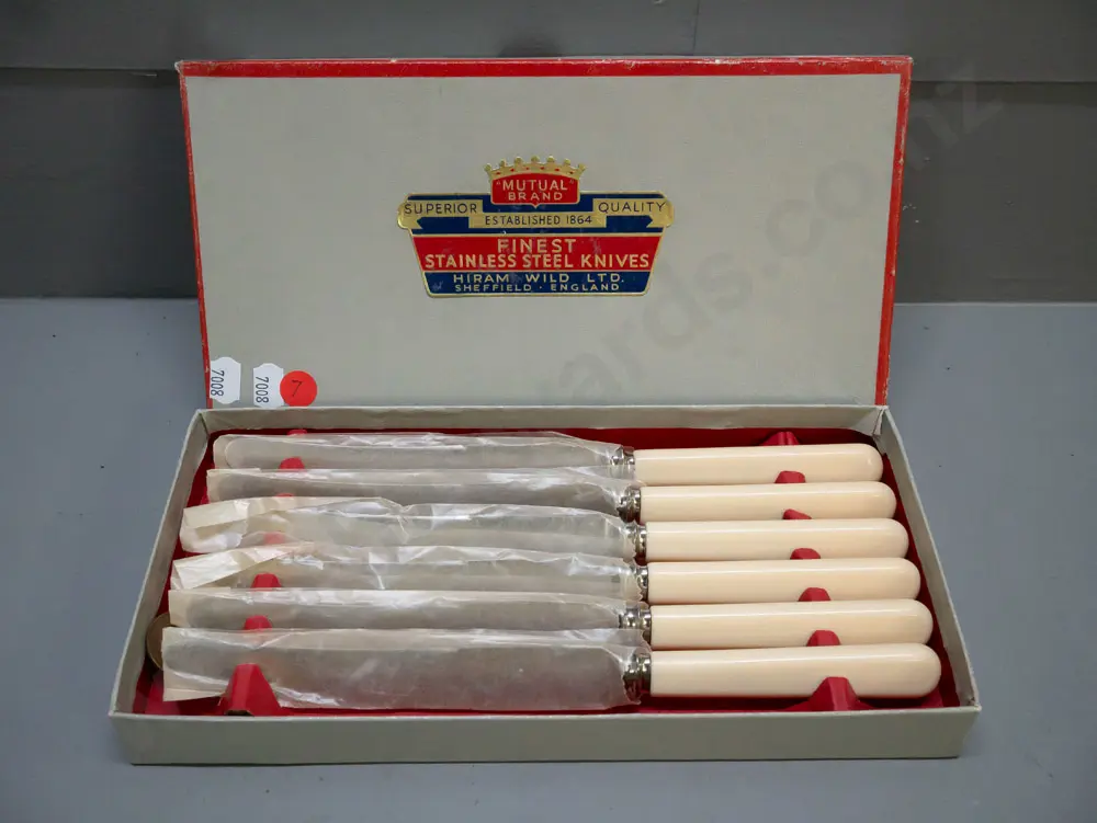 as new boxed set of Mutual Brand faux-bone-handled knives w/ original packaging. Image 1++