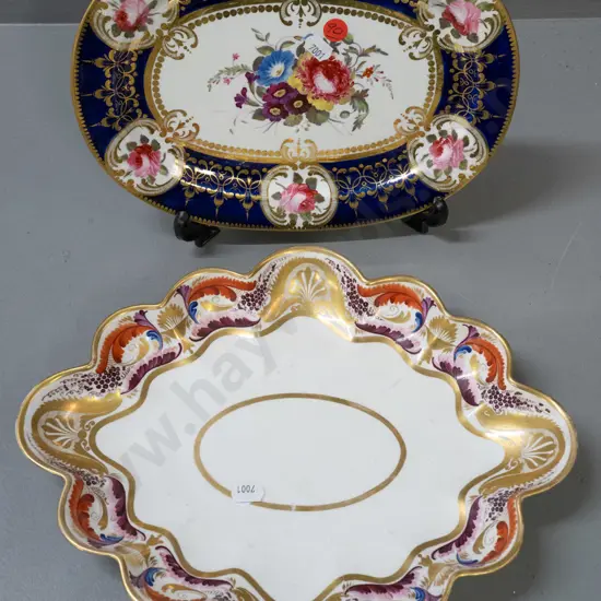 vintage Chamberlain's Worcester oval floral dish and a scalloped edge imari pattern dish with continental mark - some