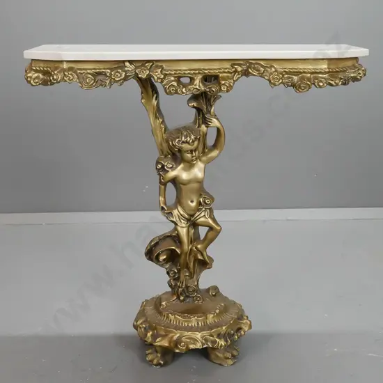 ornate rococo style console table with faux marble top on gilt finish composite base - minor chip to one foot, minor