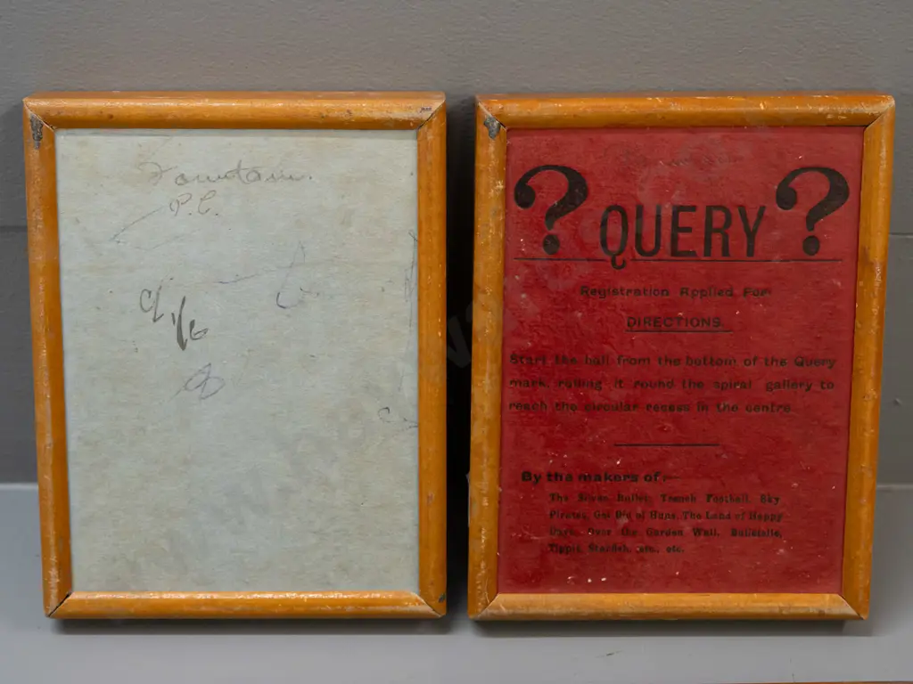 3 vintage games and puzzles - two are ball puzzles in timber and glass cases, one with info on back, and a folding Image 1++