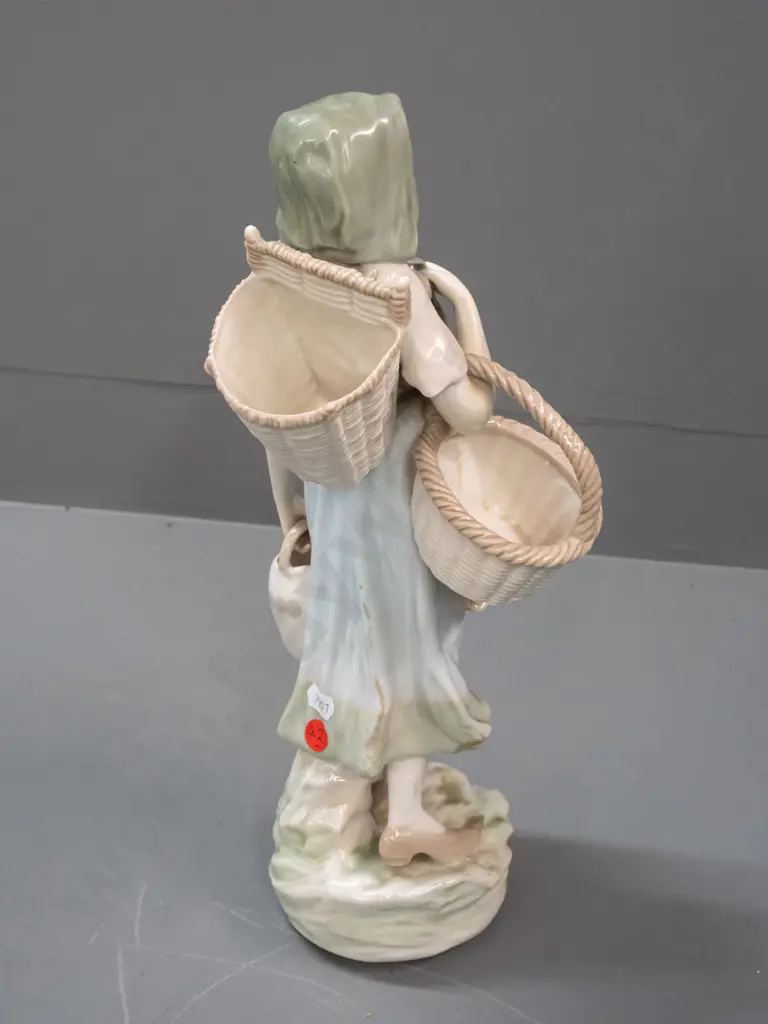 Imperial Amphora figure of a woman with jug and baskets - paper label on front, base covered with cork - some glaze Image 1++
