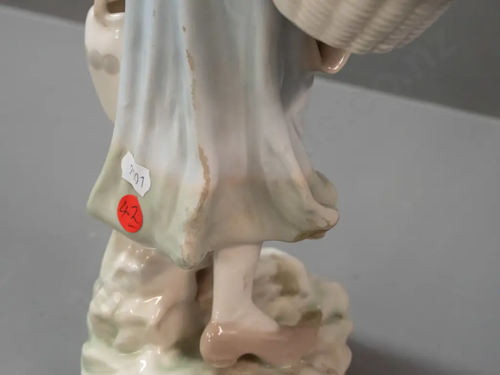 Imperial Amphora figure of a woman with jug and baskets - paper label on front, base covered with cork - some glaze Image 1++