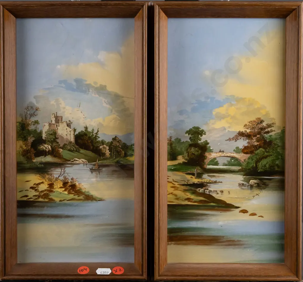 2x framed vintage prints on tiles "Invergarvy Castle, Bridge of Tuck" Each H290 W140 Image 1++