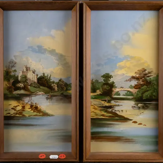 2x framed vintage prints on tiles "Invergarvy Castle, Bridge of Tuck" Each H290 W140