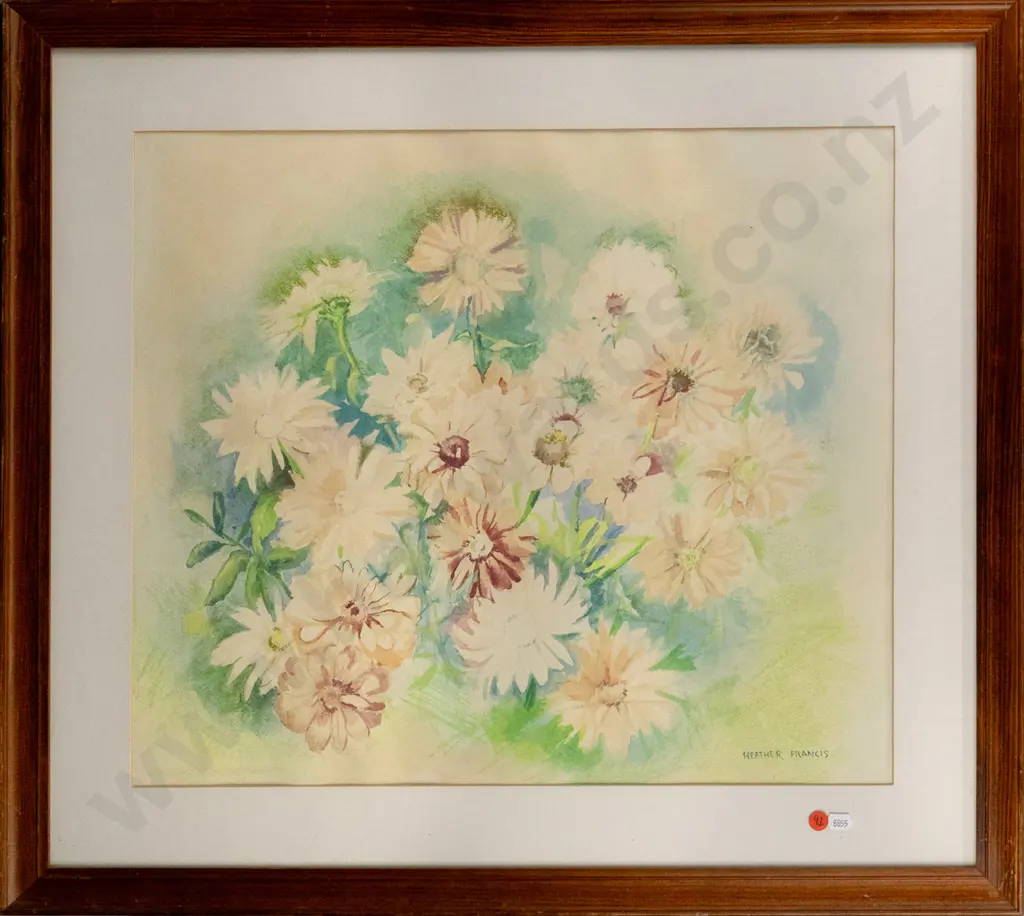 Heather Francis - framed watercolour - flowers H470 W540 Image 1++