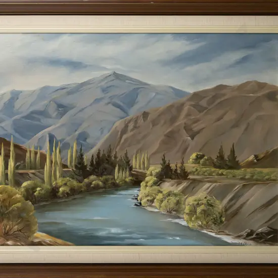 DA Cross -- framed oil on canvasboard "Cromwell Gorge" H-445 W-595