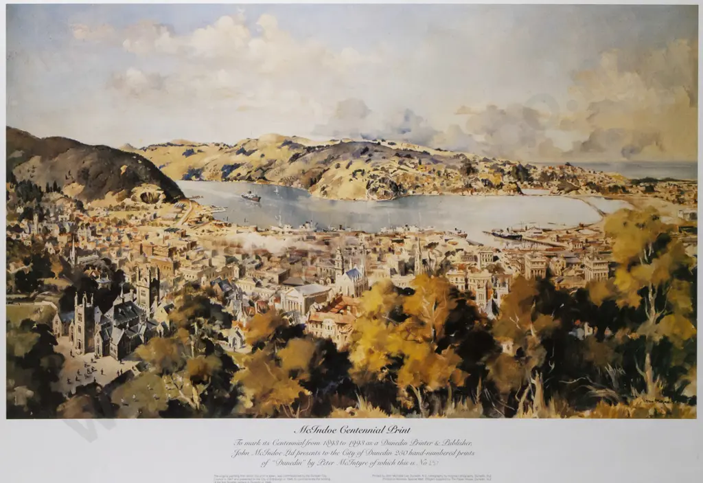 framed Peter McIntyre print 150/250 - Dunedin H410 W690 Image 1++