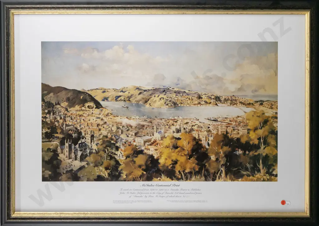 framed Peter McIntyre print 150/250 - Dunedin H410 W690 Image 1++