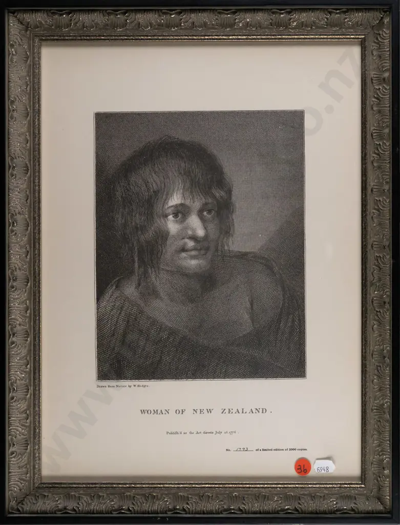 framed W Hodges print "Woman of New Zealand" H225 W170 Image 1++